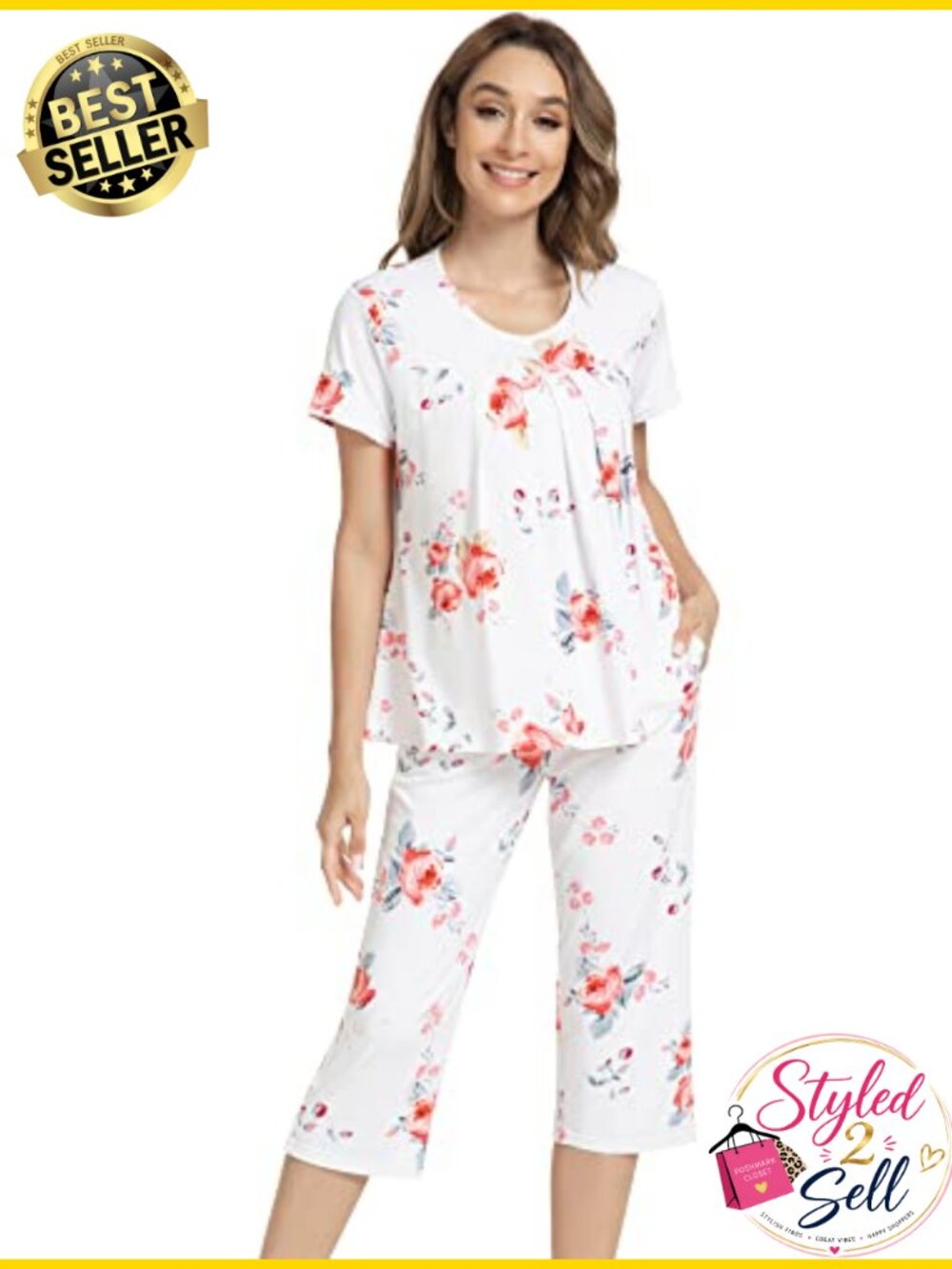 Bamboo Viscose Pajama Set Capri Tagless Sleepwear Loose Fit
